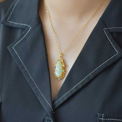 925 Silver Inlaid Hetian Nephrite "Four Seasons Fortune Bean" Pendant