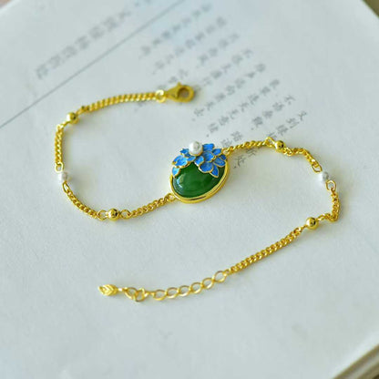 925 Silver Inlaid Hetian Nephrite "Plum Blossom & Joyful Mood" Bracelet