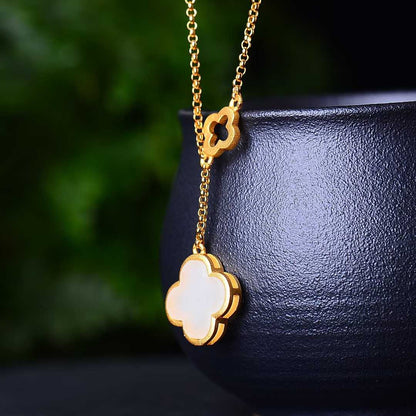 925 Silver Inlaid Nephrite Four-Leaf Clover Pendant