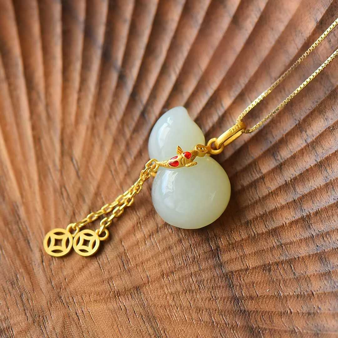 925 Silver-Inlaid Hetian Jade Pendant "Blessings, Prosperity & Abundance"