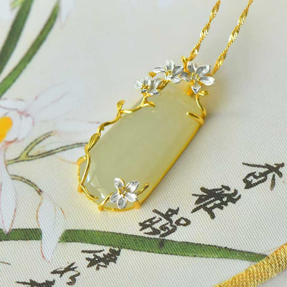 925 Silver Inlaid White Hetian Nephrite "Plum Blossom Against Snow" Peace Pendant