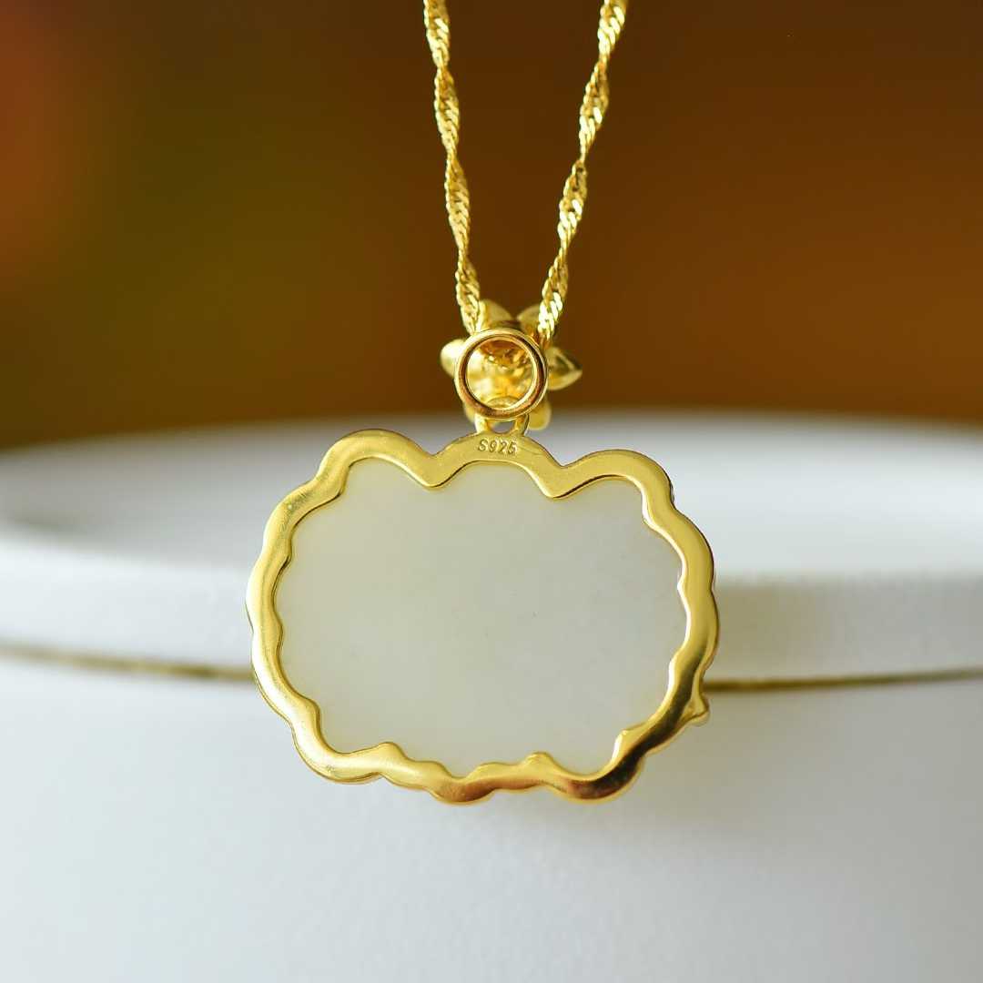 925 Silver Inlaid Hetian Nephrite "Joy on the Eyebrows" Enamel Pendant