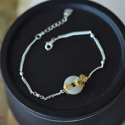 925 Silver Inlaid Hetian Nephrite "July Hollyhock (Twelve Flower Gods)" Jewelry Set