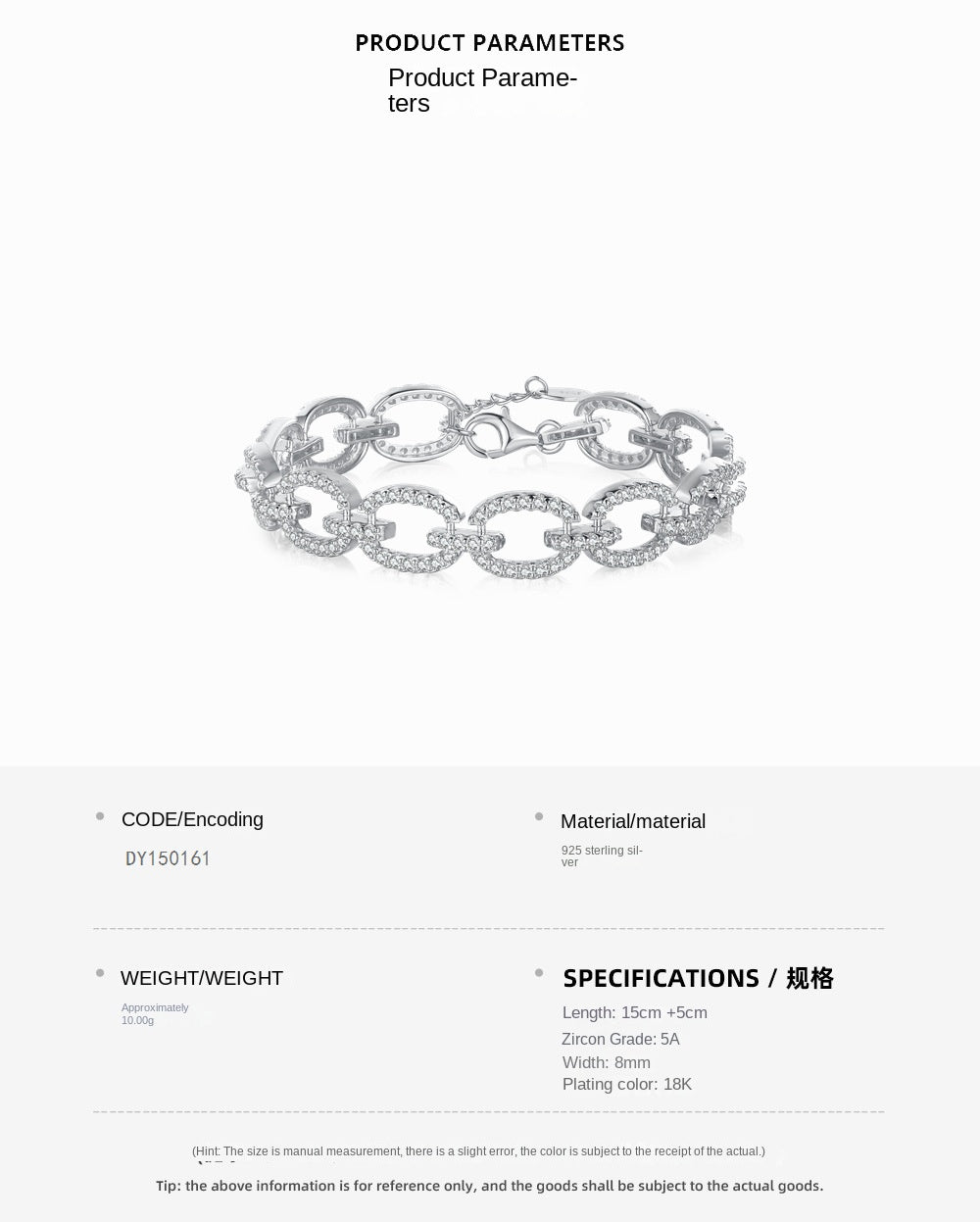 Pulsera hueca de plata de ley con microincrustaciones de circonitas y diamantes.