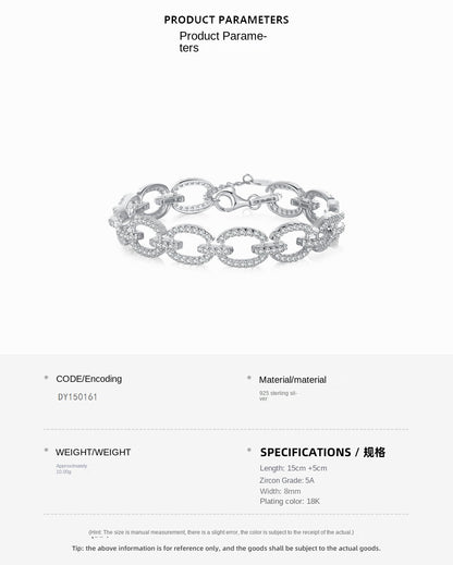 Pulsera hueca de plata de ley con microincrustaciones de circonitas y diamantes.