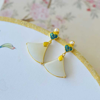 Detailed dragon scale carving on Hetian jade - premium earrings