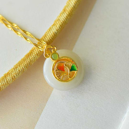 S925 Silver Inlaid Hetian Nephrite "Three Lifetimes of Apricot Blessings" Peace Buckle Pendant