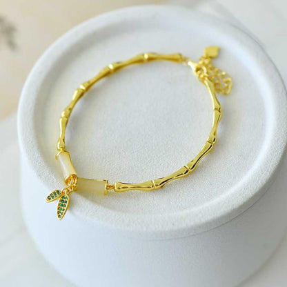 925 Silver Inlaid Nephrite "Steady Progress" Bamboo Joint Bracelet