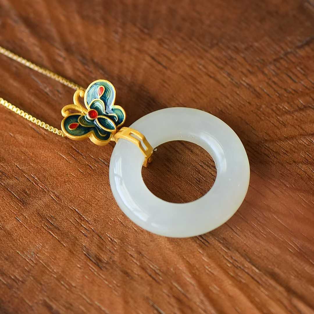 S925 Silver Inlaid Nephrite Butterfly 🦋 "Ping An Kou" Ring Pendant