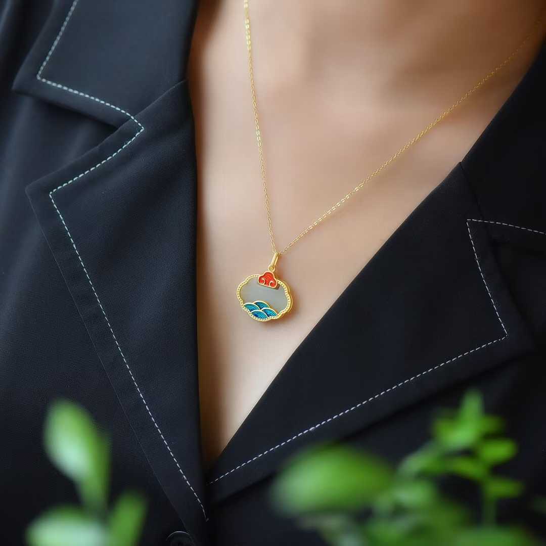 925 Silver Inlaid Hetian Nephrite "Splendid Rivers & Mountains" Pendant