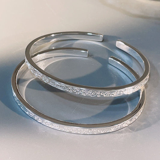 China Solid Sterling Silver Oval Cuff Bracelet