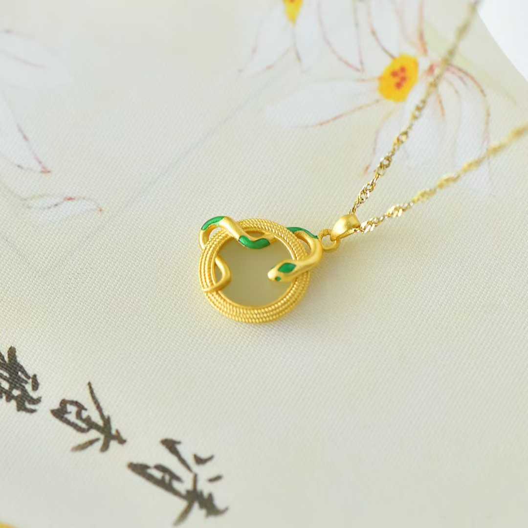 925 Silver-Inlaid Hetian Jade Pendant (Dynamic Snake Silhouette Design)