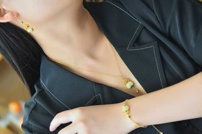 S925 Silver Inlaid Nephrite "Fuyun Lianlian" Jewelry Set