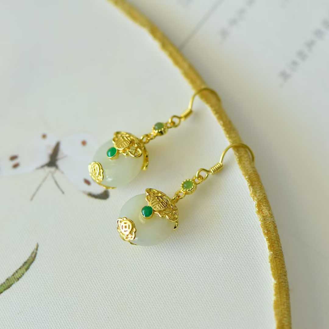 925 Silver Inlaid Hetian Nephrite "Peace & Smoothness" Jewelry Set