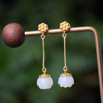 925 Silver Inlaid Nephrite Lotus Seed Pod Earrings