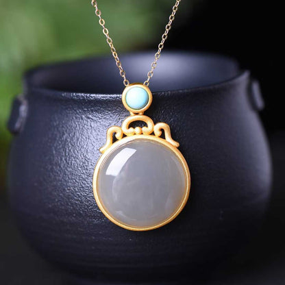 925 Silver Inlaid Hetian Nephrite "Smoky Gray & Thick Matte" Pendant