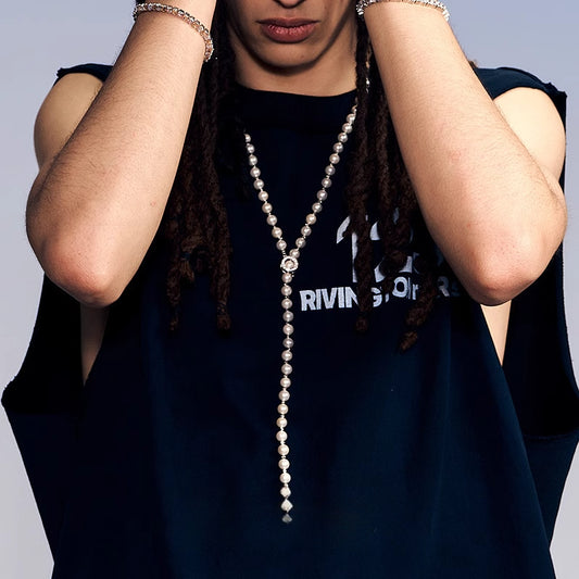 Collar largo de perlas estilo hip-hop 