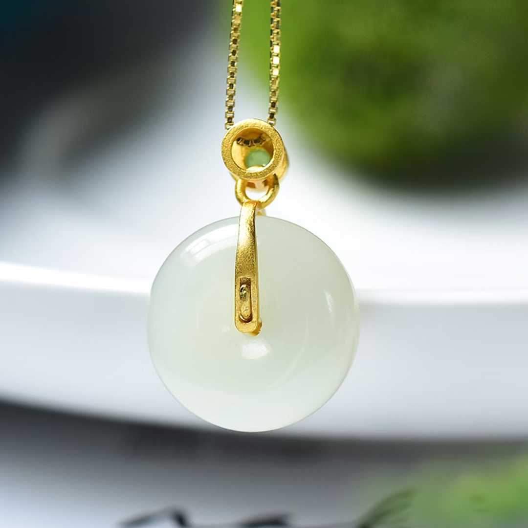 S925 Silver Inlaid Hetian Nephrite "Complete & Perfect" Pendant