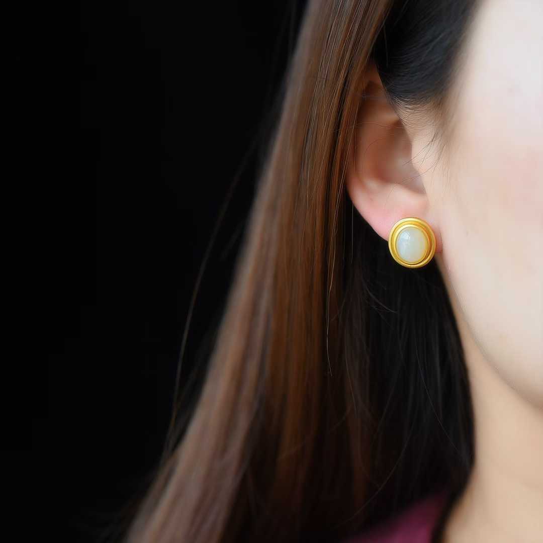 925 Silver Inlaid Nephrite Earrings Studs