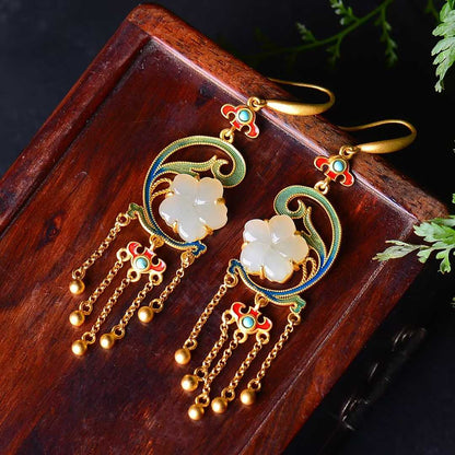 925 Silver Inlaid Natural Nephrite Drum-Face Earrings