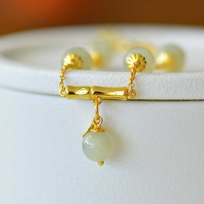 925 Silver Inlaid Enamel and Hetian Nephrite "Steady Progress" Bracelet