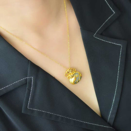 925 Silver-Inlaid Hetian Jade Enamel Pendant with "Money Bag for Wealth" & "Water for Fortune Turnaround" Design