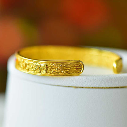 925 Silver Inlaid Hetian Jadeite (Jasper) "Auspicious Elephant & Ruyi" Bracelet