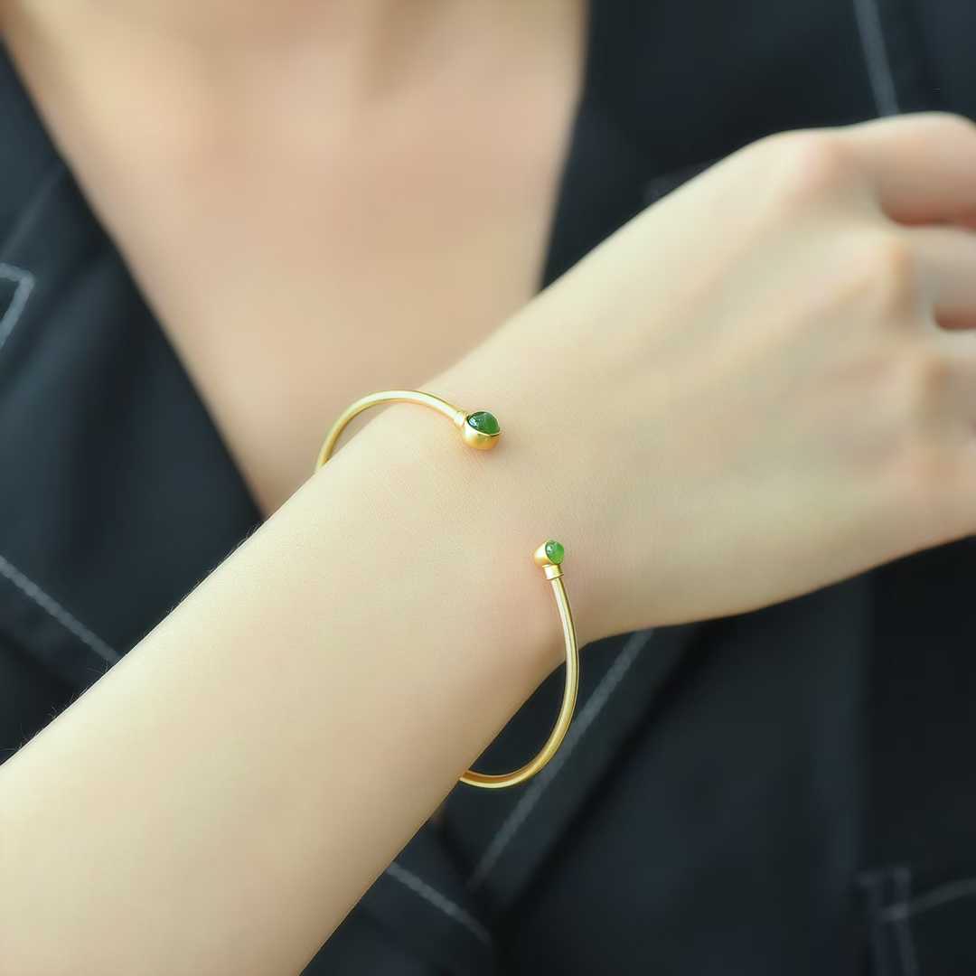 925 Silver Inlaid Hetian Jadeite (Jasper) "Cabochon" Bracelet