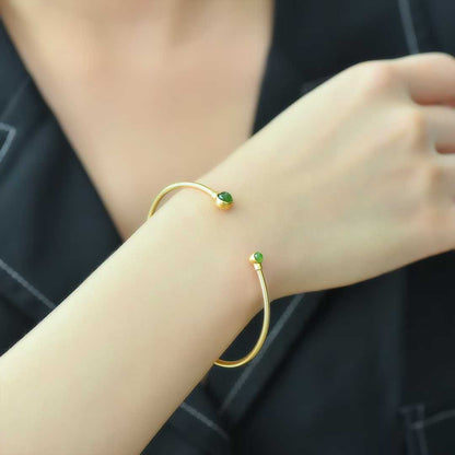 925 Silver Inlaid Hetian Jadeite (Jasper) "Cabochon" Bracelet