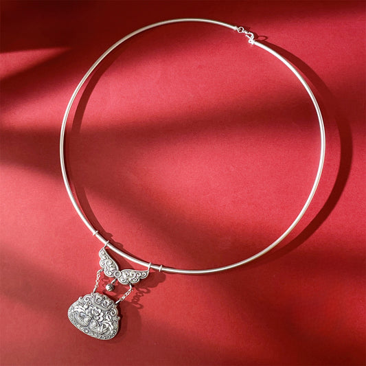 Collar con colgante de candado de loto de pato mandarín de estilo étnico