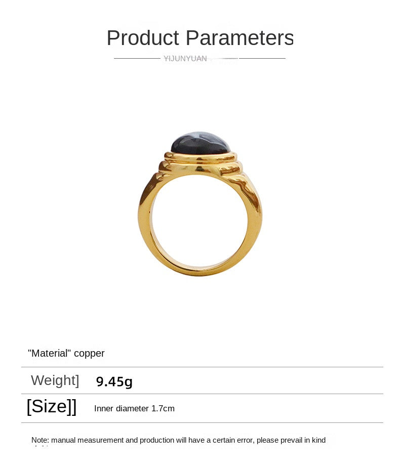 Anillo de ágata negra con diseño retro sencillo. 