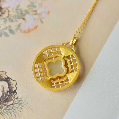 925 Silver Inlaid Nephrite Enamel Four-Leaf Clover Pendant