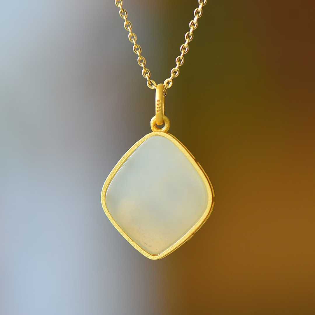 925 Silver Inlaid Nephrite Diamond-Shaped Phoenix Pendant