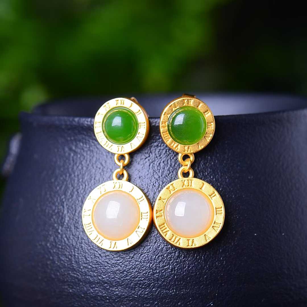 925 Silver Inlaid Hetian Jade Bulgari Set