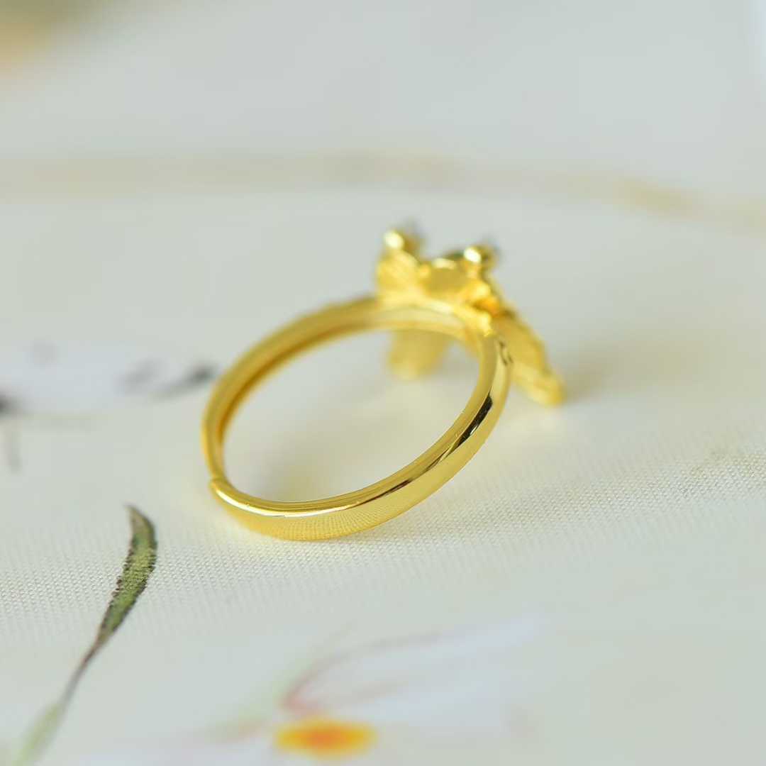 925 Silver Inlaid Hetian Nephrite Butterfly Ring