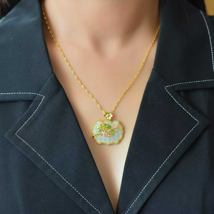 925 Silver Inlaid Hetian Nephrite "Joy on the Eyebrows" Enamel Pendant