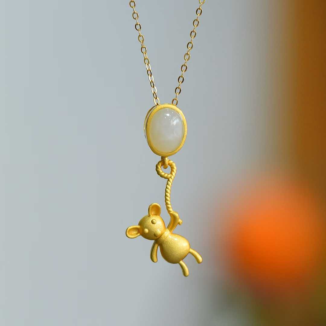 S925 Silver Inlaid Hetian Nephrite "Little Bear" Pendant
