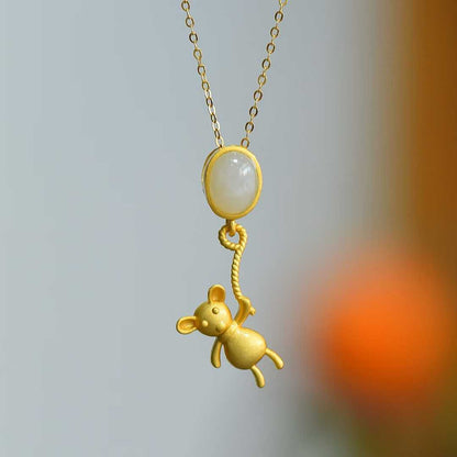 S925 Silver Inlaid Hetian Nephrite "Little Bear" Pendant