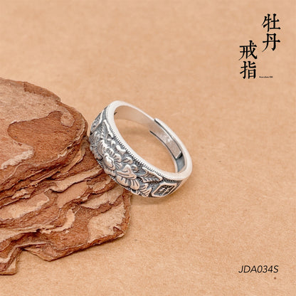 Anillo abierto de peonía de estilo étnico