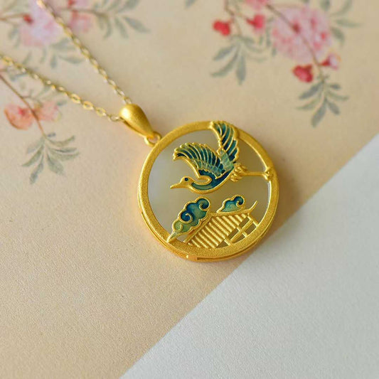 925 Silver Inlaid Nephrite "Hehe Youming" Pendant