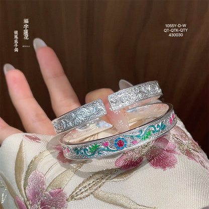 Pulsera de plata de ley esmaltada con mariposa, flor, dragón y fénix