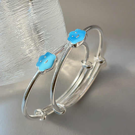 China smiley face pull sterling silver children's bracelet pair