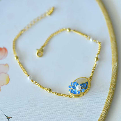 925 Silver Inlaid Hetian Nephrite Peony Bracelet