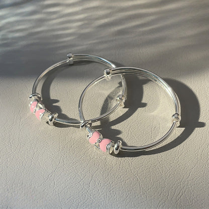 Pulsera infantil de plata de ley con lazo redondo chinoiserie