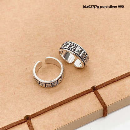 Anillo abierto de plata de ley con diseño de mahjong