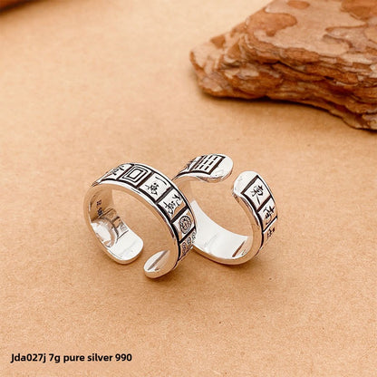 Anillo abierto de plata de ley con diseño de mahjong