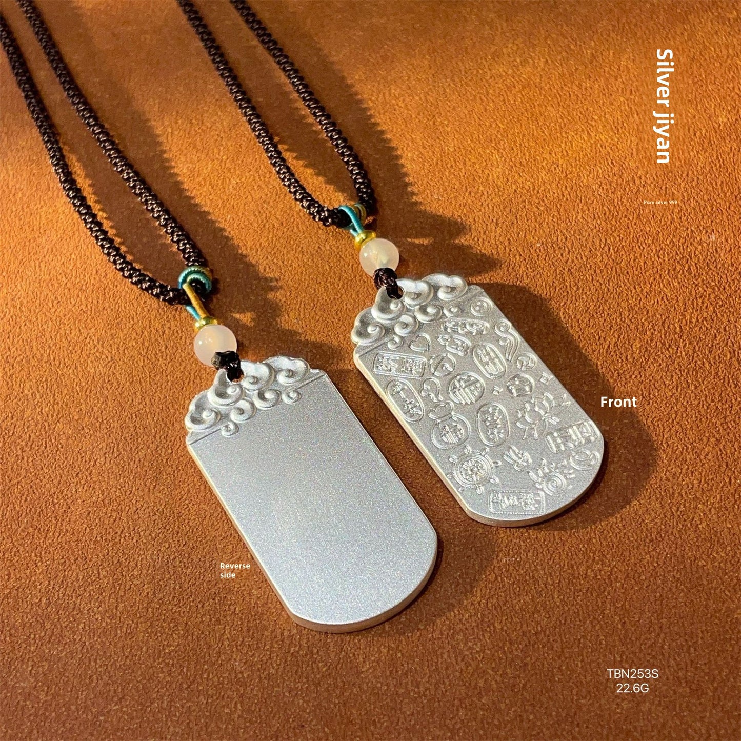 Collar de cuerda trenzada con colgante de plata de ley Guanyin