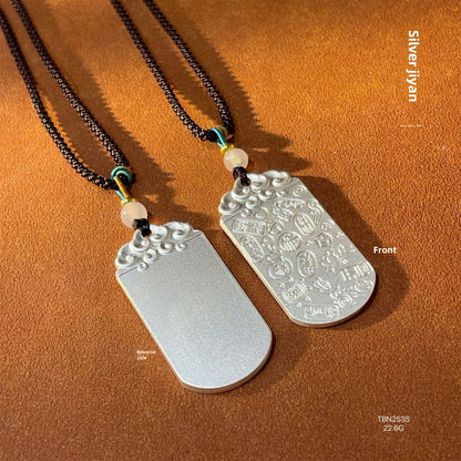 Collar de cuerda trenzada con colgante de plata de ley Guanyin