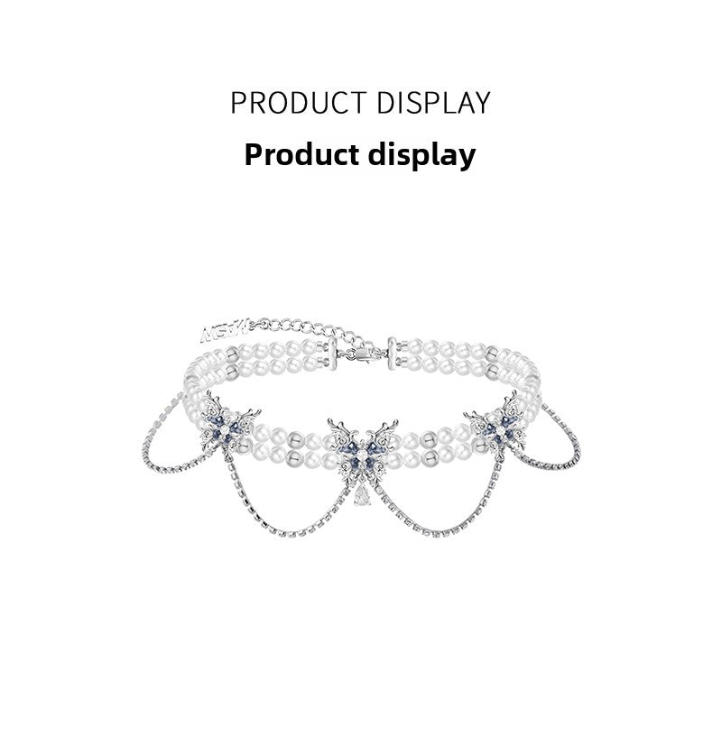 Collar de mariposa con perlas y efecto de danza de mariposa 