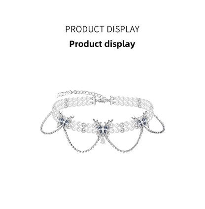 Collar de mariposa con perlas y efecto de danza de mariposa 